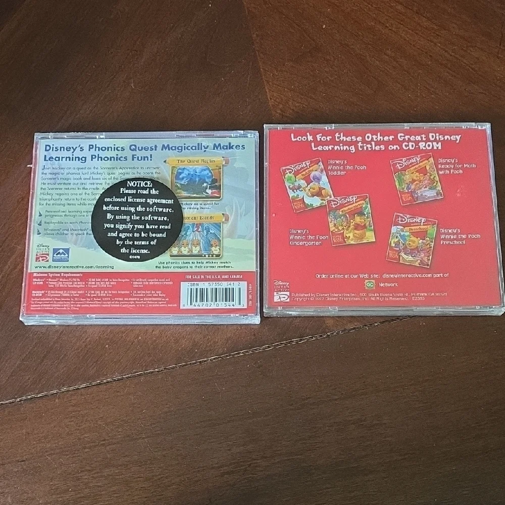 (J40) Disney Learning CD-rom Set - Mickey Mouse and Winnie the Pooh Adventure
